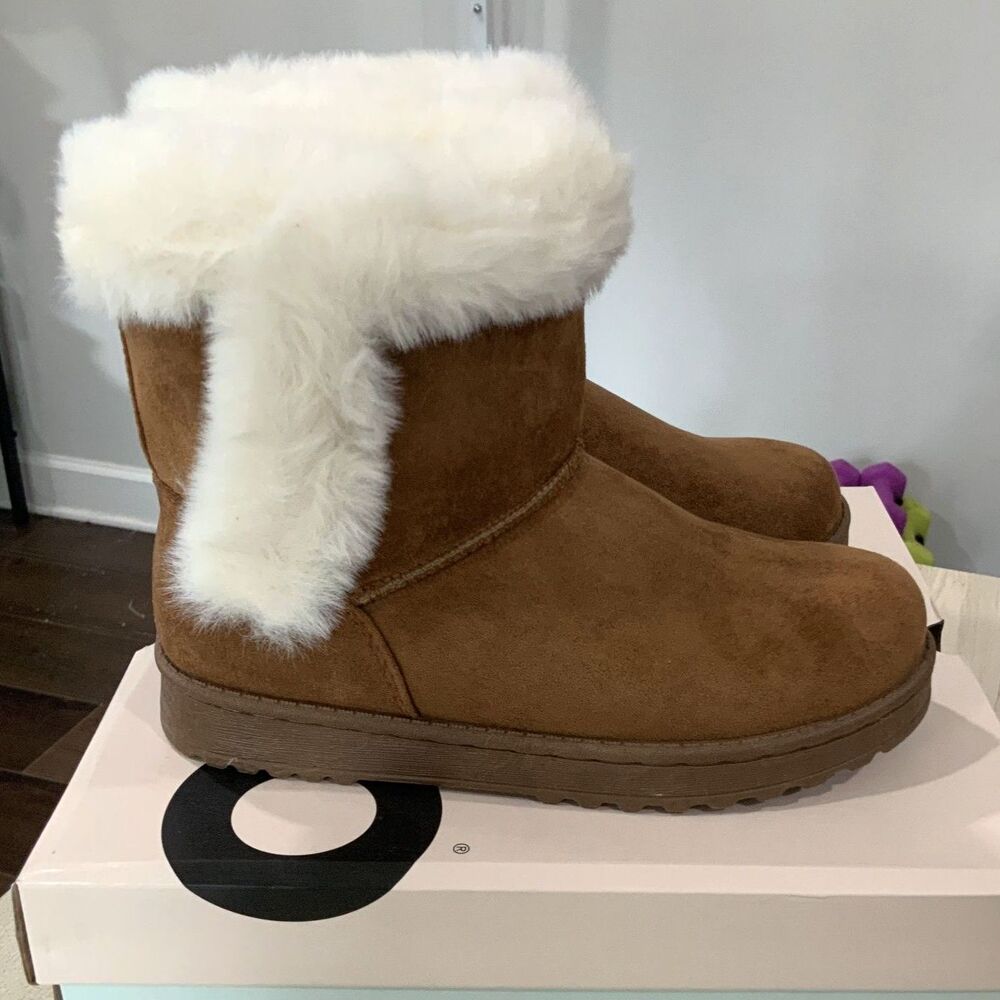 NWT!! Chestnut/Brown Faux Suede Fur Trimmed Boots By SO Sonoma Size 6